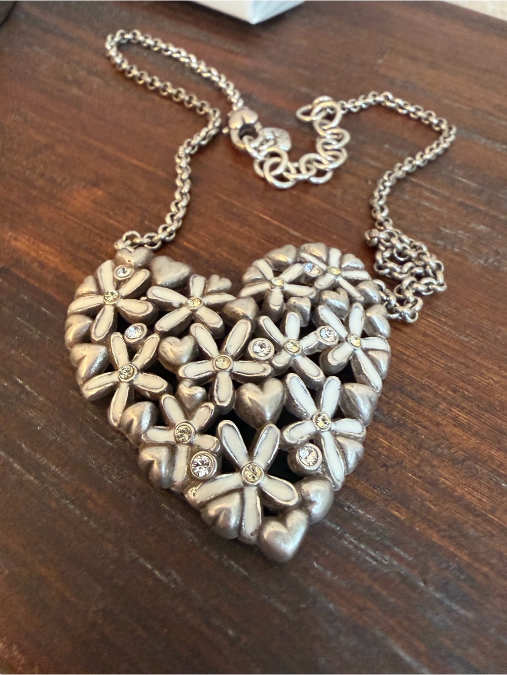 Brighton Love Bouquet White Enamel Floral Heart Pendant Necklace NWOT